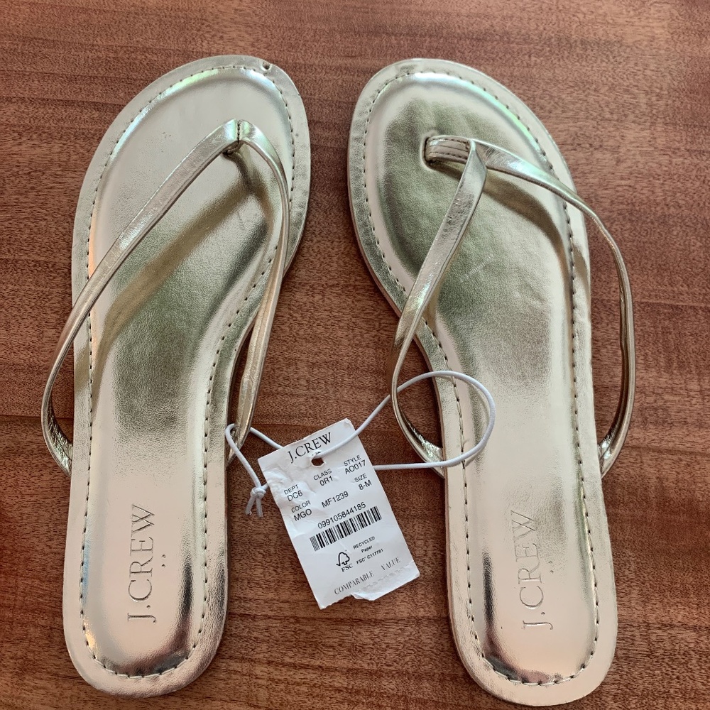 J Crew Gold Flip Flops